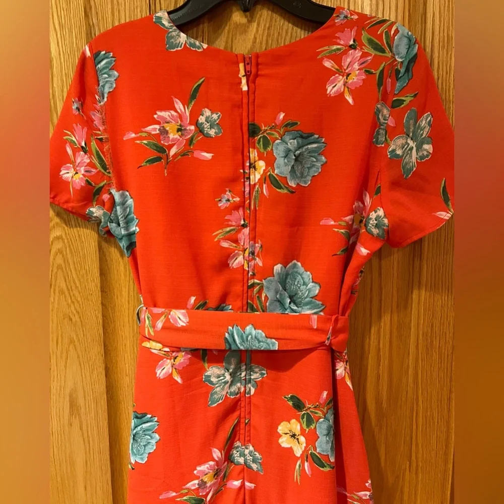 Nordstrom Love, Nickie Lew Orange Floral Faux Wrap Ruffle Mini‎ Dress Size 3